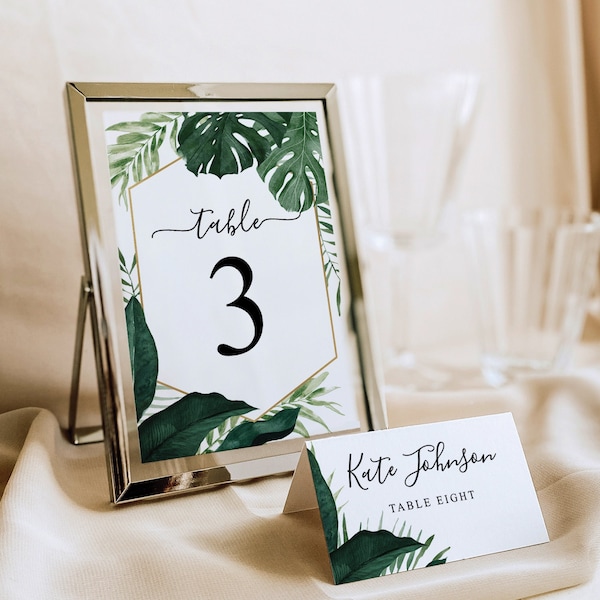 Tropical Monstera Wedding Table Numbers, Wedding Table Number Template, Editable Table Numbers, Simple Table Numbers, Wedding Decor, Palm