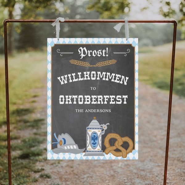 Editable Oktoberfest Welcome Sign Template, Welcome Beer Garden, Editable Willkommen, Download, Fall Oktoberfest Party, Beer Party, Bavarian