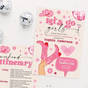 Let's Go Girls Nashville Bachelorette Party Invitation and Itinerary Template, Nash Bash Bachelorette Weekend Invite, Last Rodeo, Country image 1