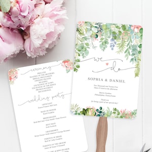 Soft Greenery Wedding Program Fan - Printable Program Fan Template - Printable Wedding Fan - Ceremony Programs - Outdoor Wedding Programs