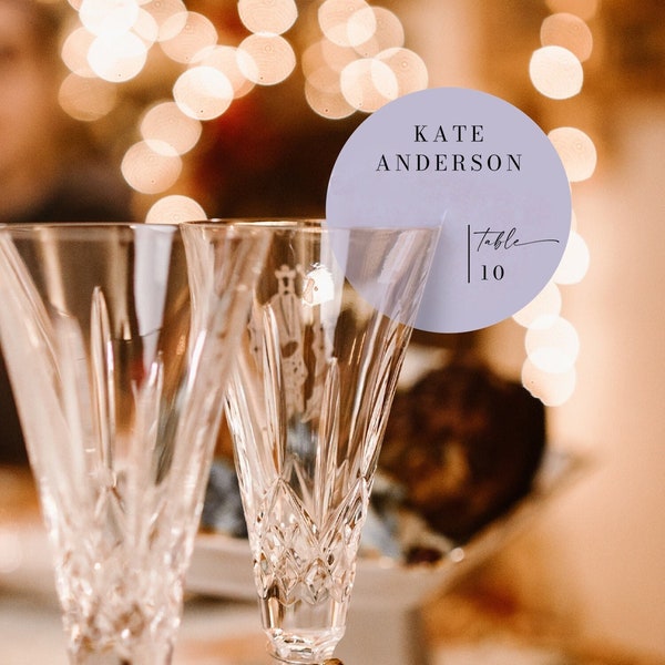 New Year's Eve Champagne Glass Place Card Template, Place Cards on Champagne, Seating Chart Tags, Circle Name Cards, Champagne Place Cards