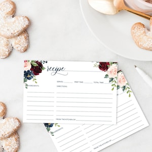 Carte de recette imprimable - Carte de recette imprimable - Cartes de recette pour la douche nuptiale - Carte de recette 4 x 6 - Bourgogne Breezy - Creative Union Design