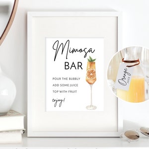 Modern Minimalist Mimosa Bar Sign and Tags, Wedding Mimosa Bar Sign Template, Instant Download, Editable, Baby Shower, Bridal Shower Sign