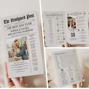 Newspaper Wedding Program, Unique Wedding Program, Wedding Newspaper,  DIY Wedding Programs, Fun Wedding Program, Newspaper, Folded Newspaper Program, modern minimalist, editable template, wedding program, printable program, etsy, bestseller, best