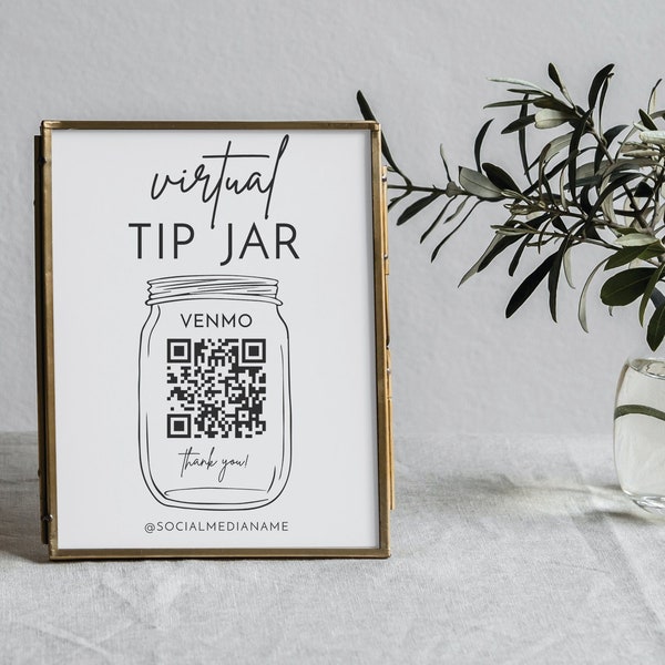 Printable Virtual Tip Jar Sign, Venmo QR Code Sign, Tips Accepted, Tip QR Code, PayPal, Bartender, Scan To Pay, Tipsy, Modern Minimalist