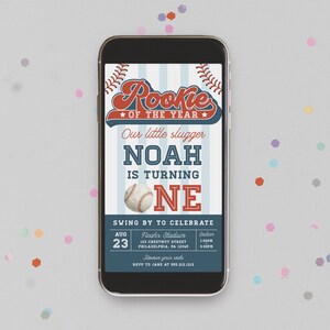Zaproszenie na pierwsze urodziny baseballisty, Zaproszenie na telefon z okazji urodzin, Debiutant roku, Zaproszenie urodzinowe, Zaproszenie na pierwsze urodziny chłopca