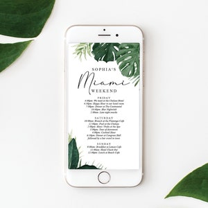 Tropical Bachelorette Party Itinerary Template, Schedule, Instant Download, Agenda, Beach Bachelorette Weekend, Monstera, Palm Springs