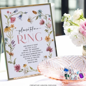 Put A Ring On It Game Sign, Boho Bridal Shower Sign File, Bridal Shower Games, Ring Game, Floral Bridal Shower Decor, Wildflower Field