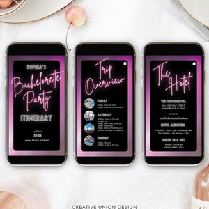 Neon Bachelorette Party Travel Itinerary Template, Mobile Itinerary ...
