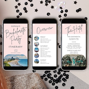 Modelo de itinerário de viagem para despedida de solteira na praia, itinerário para celular, editável no Canva, download de modelo digital, guia de viagem, planejador