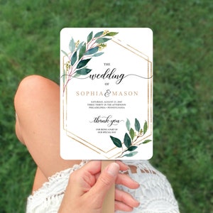 Plantilla de programa de boda con abanicos, programa imprimible, programa de boda con abanicos, programa de boda, hazlo tú mismo, descarga instantánea, jardín verde
