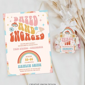 Dazed and Engaged Bachelorette Party Invitation and Itinerary Template, Favor Tag, Retro Bachelorette, Last Disco, Hippie Bachelorette Party