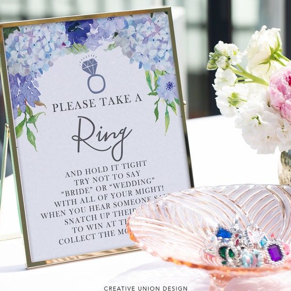 Put A Ring On It Game, Bridal Shower Game, Ring On It Game Sign, Wedding Shower, Couples Shower, Bridal Shower Games, Vintage Blue Hydrangea