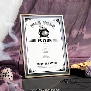 Pick Your Poison Sign Template, Printable Halloween Bar Menu Sign, Spooky Halloween Sign, Halloween Decor, Table Sign, Potions Sign, Witch