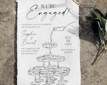 We're Engaged Engagement Party Invitation Template Printable Custom Engagement Party Invite Minimal Wedding Champagne Invite Modern Whimsy