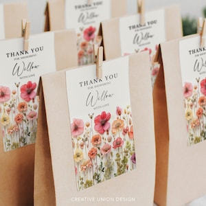 Étiquettes imprimables de fleurs sauvages, étiquettes de faveur modifiables, étiquettes de faveur de douche nuptiale, tiges de fleur, étiquettes personnalisées, étiquettes de cadeaux, étiquettes de faveur de merci