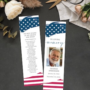 American Flag Funeral Bookmark Template, Printable Celebration of Life ...