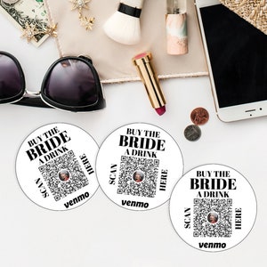 Bachelorette Party Venmo QR Code Printable Stickers, Buy The Bride A Drink, Avery 22817, Cash Card, Instant Download, Bachelorette Drinks