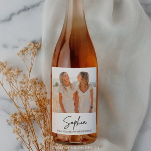 Wine Bottle Labels, Will You Be My Bridesmaid, Bridesmaid Proposal, Printable Template, Maid of Honor Gift, Modern Minimalist, Easy DIY