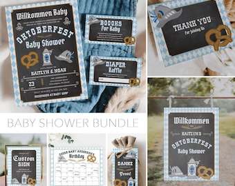 Oktoberfest babyshowerbundel, jongensbabyshower uitnodigen, bord babyshower, download, decor babyshower, Duits, biertuin, herfstbabyshower