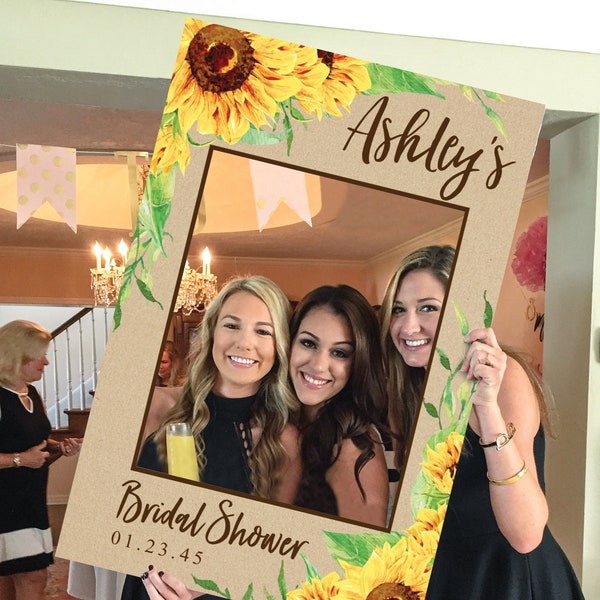 Sunflower Bridal Shower Photo Prop Frame Template, Editable Printable Photo Booth Prop, Bridal Shower Decor, Sunflowers, Country, Rustic