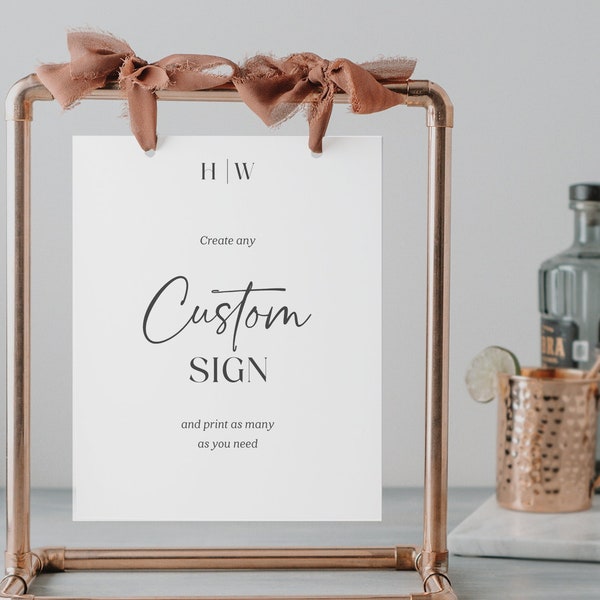 Elegant Monogram Editable Custom Wedding Sign Template, Favors, Bar Menu, Printable Table Signs, Minimal Wedding, Wedding Signs, Guest Book