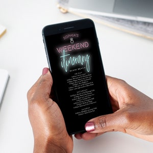 Neon Weekend Itinerary Template, Digital Schedule, Wedding Weekend Itinerary, Schedule of Events, Instant Download, Bachelor, Bachelorette