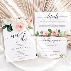 Floral Wedding Invitations Template, Fully Editable Wedding Invite, Wedding Invitation Set, Wedding Suite, We Do, Download, Blushing Blooms