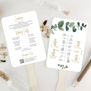 Eucalyptus Wedding Program Fan Template with Timeline, Printable Program Fan, Wedding Fan, Ceremony Programs, Wedding Programs, Greenery