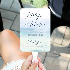 Minimal Beach Wedding Program Fan Template, Printable Wedding Fan Program, Destination Wedding Fan, Ceremony Programs, Fans for Guests, Sea