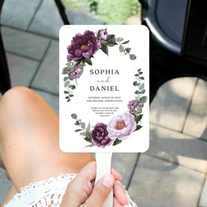 Purple Floral Wedding Program Fan, Printable Program Fan Template, Printable Wedding Fan, Ceremony Programs, Wedding Programs, Plum Peonies