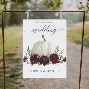 Editable Fall Wedding Welcome Sign Template, Welcome Wedding, Fall Wedding Sign, Wedding Decor, Instant Download, Burgundy Pumpkin