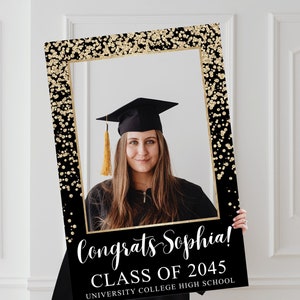 Editable Graduation Party Photo Prop 2023 Template, Gold Confetti ...