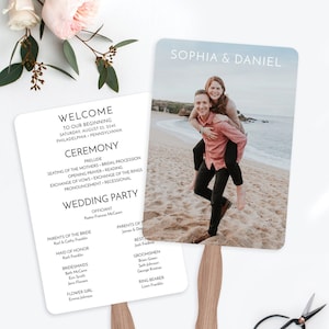 Photo Wedding Program Fan Template, Modern Printable Program Fan with Photo, Wedding Fan, Ceremony Programs, Minimal Wedding Programs, DIY