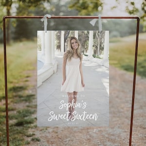 Sweet Sixteen Welcome Sign with Photo, Editable 16th Birthday Party Welcome Sign Template, Sweet 16 Party Decorations, Poster, Sign, For Her