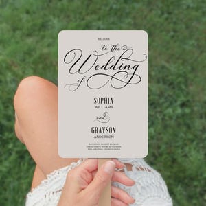 Romantic Script Wedding Program Fan, Wedding Ceremony, Printable Program Fan Template, Wedding Fan, Wedding Fan Program, Elegant, Modern Wed