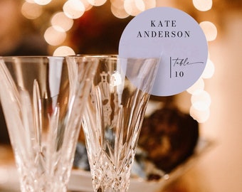 New Year's Eve Champagne Glass Place Card Template, Place Cards on Champagne, Seating Chart Tags, Circle Name Cards, Champagne Place Cards