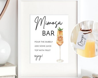 Modern Minimalist Mimosa Bar Sign and Tags, Wedding Mimosa Bar Sign Template, Instant Download, Editable, Baby Shower, Bridal Shower Sign