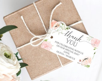 Wedding Favor Tags, Thank You Tag, Editable Tag, Bridal Shower Favor Tag, Pastel Blush, Wedding Favor Tag, DIY Printable Thank You Tag, Boho