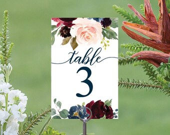 Table Numbers - Wedding Table Numbers - 4x6 Wedding Table Signs 1-40 - Reserved Sign - Head Table - Instant Download - Breezy Burgundy