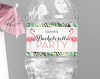 Flamingo Bachelorette Party Water Bottle Bands - Editable Water Bottle Labels - Bachelorette Party Favors - Instant Download - Hen's Party