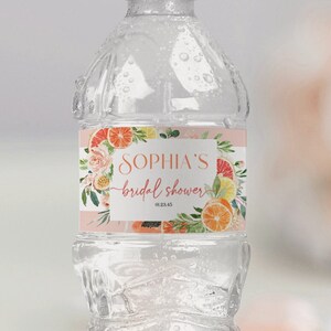 Fascette modificabili per bottiglie d&#39;acqua per addio al nubilato, addio al nubilato al limone, modello di etichetta per bottiglie d&#39;acqua, bomboniere per addio al nubilato, download, agrumi tropicali