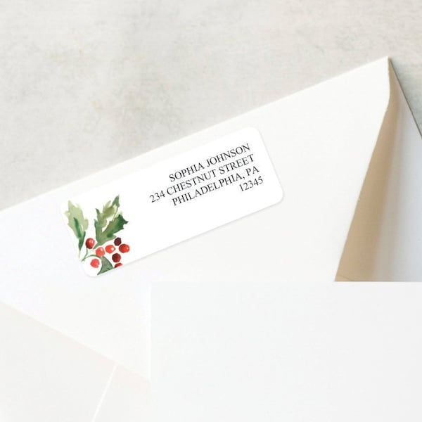 Address Labels Template - Printable Return Address Labels - Envelope Address - Instant Download - Holly - Christmas Cards - Christmas