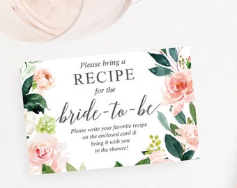 Recipe Card Request - Printable Please Bring A Recipe Card - Bridal Shower Recipe - Please Bring Your Favorite Recipe - Blushing Blooms