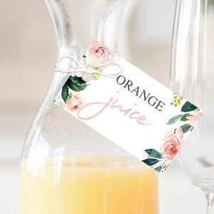 Mimosa Bar Juice Tags Hanging Juice Tags Mimosa Bar Tags Editable Tag Bridal Shower Decor Printable Tag Airy Blush image 1