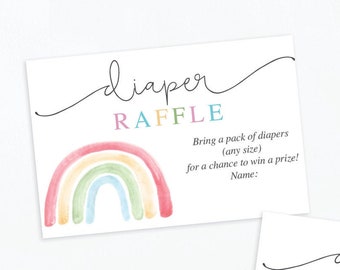 Rainbow, Diaper Raffle, Baby Shower Diaper Raffle, Printable Diaper Raffle Ticket, Baby Shower Game, Instant Download, Boho Rainbow