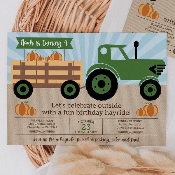 Tractor Birthday Invitation Template, Hayride, Pumpkin Picking, Farm Birthday Invite, Boy Birthday, Girl Birthday, Any Age, Ranch, Barnyard