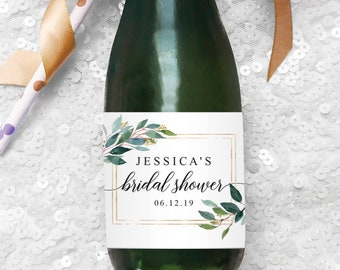 Bridal Shower Mini Champagne Bottle Labels - Bridal Shower Favors - Editable Label - Printable Labels - Favor - Garden Greens