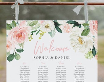 Wedding Seating Chart Template, Table Arrangement Sign, DIY Wedding Seating Sign, Airy Blush, Wedding, Instant Download, Floral, Garden