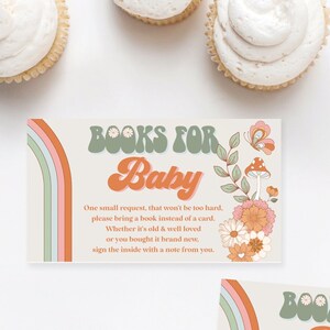Demande de livre, demande de livre pour baby shower groovy, impression à la maison, au lieu d'une carte, livres à imprimer pour bébé, baby shower hippie, arc-en-ciel